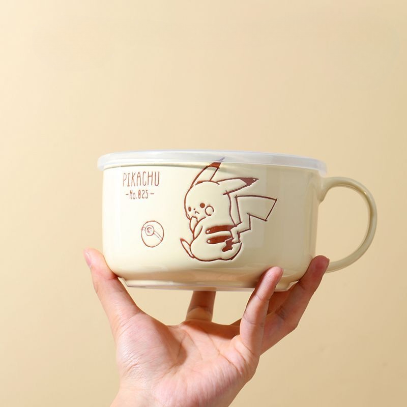 Dim Sum Basket - アンダーグレーズカラー ピカチュウ 可愛い陶器製保存容器 家庭用フルーツボウル インスタントラーメンボウル アニメ周辺グッズ