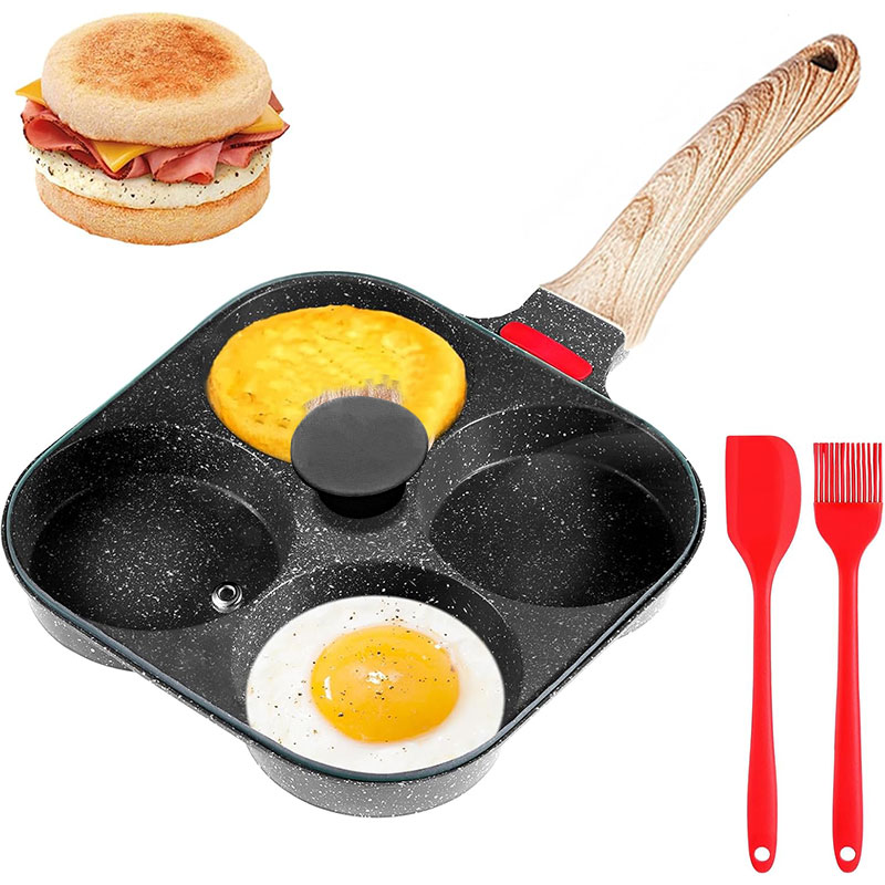 Mini Pancake Griddle - 深型卵焼きフライパン 蓋付き 4カップ ノンスティック グラナイト オムレツパン