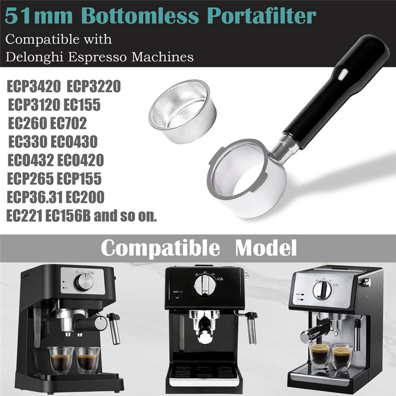 Delonghi Espresso Ecp3420 - ABYN-51Mm 底なしポルタフィルター 2 耳デロンギ ECP3420/EC155/BCO430/EC260 用、エスプレッソポルタフィルター交換部品