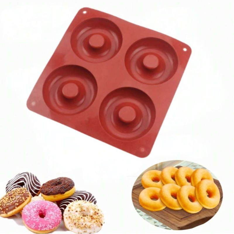 Donut Mold Silicone - 耐熱性シリコン型,4穴,大きなドーナツ,ケーキプリン,ゼリー,チョコレート,DIYモールド,ベーキングツール,1個