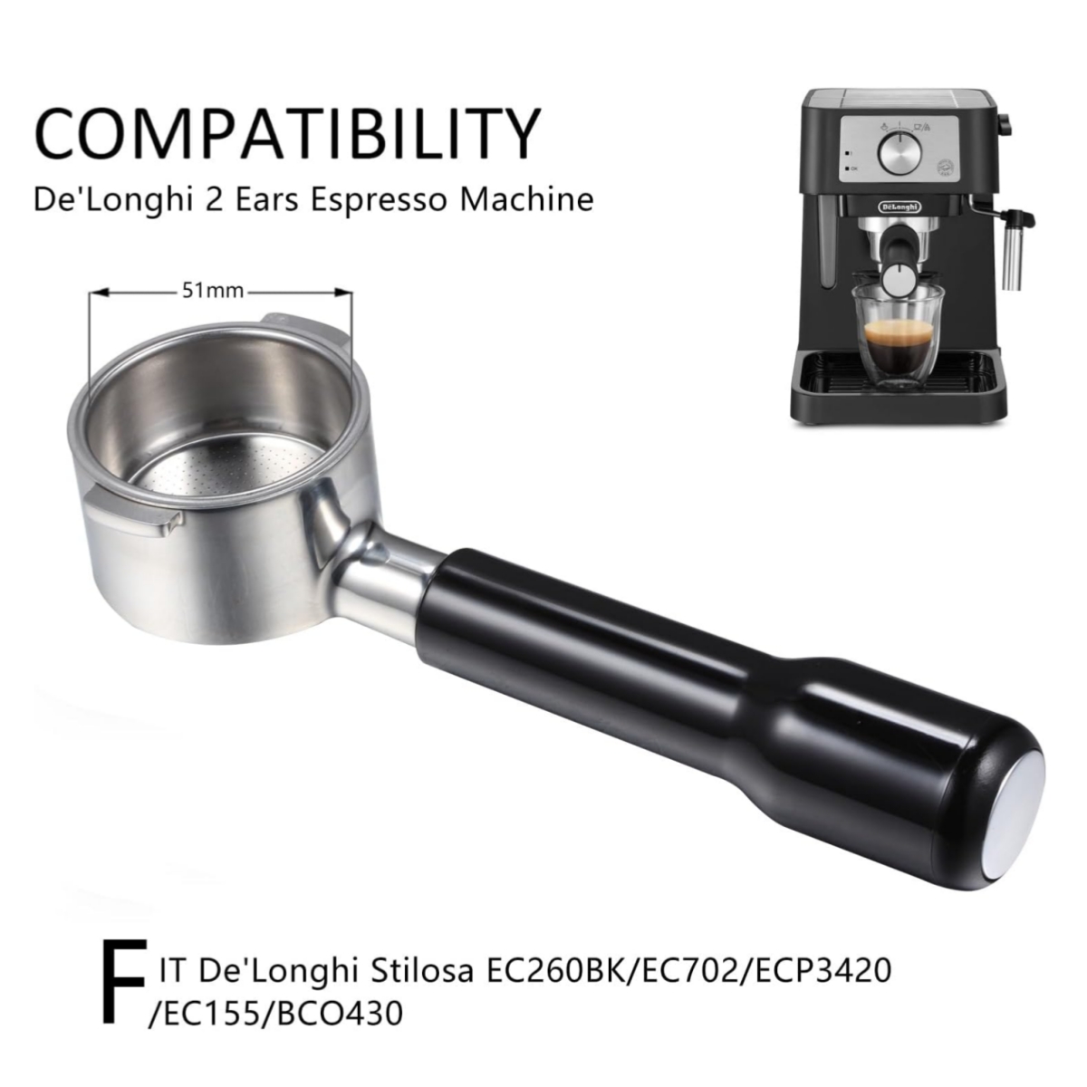 51 ミリメートル底なしポルタフィルター 2 耳デロンギ E - Delonghi Espresso Ecp3420 のレビューと価格